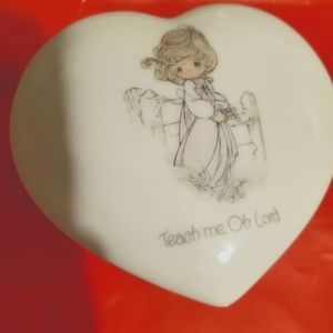 1985 Vintage Enesco Precious Moments Heart Trinket Box, "Teach Me Oh Lord"